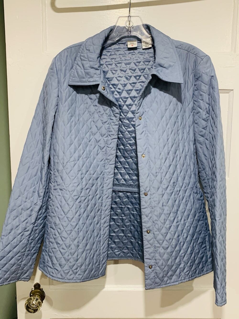 Real Clothes Women's Size 8 Quilted Blue Jacket Snap Front W/Pockets Korea